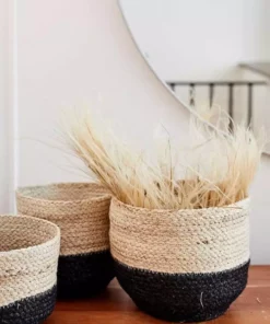 Hathorway Naiya Handwoven Jute Colorblock Baskets (Set Of 3)