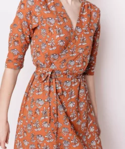 Mata Traders Aditi Hazelnut Floral Tencel Wrap Dress Clothing