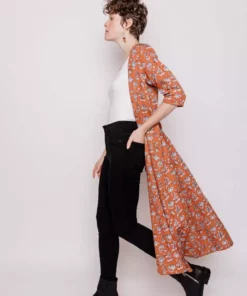 Mata Traders Aditi Hazelnut Floral Tencel Wrap Dress Clothing