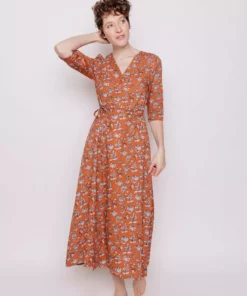 Mata Traders Aditi Hazelnut Floral Tencel Wrap Dress Clothing