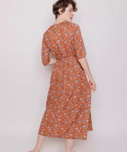 Mata Traders Aditi Hazelnut Floral Tencel Wrap Dress Clothing