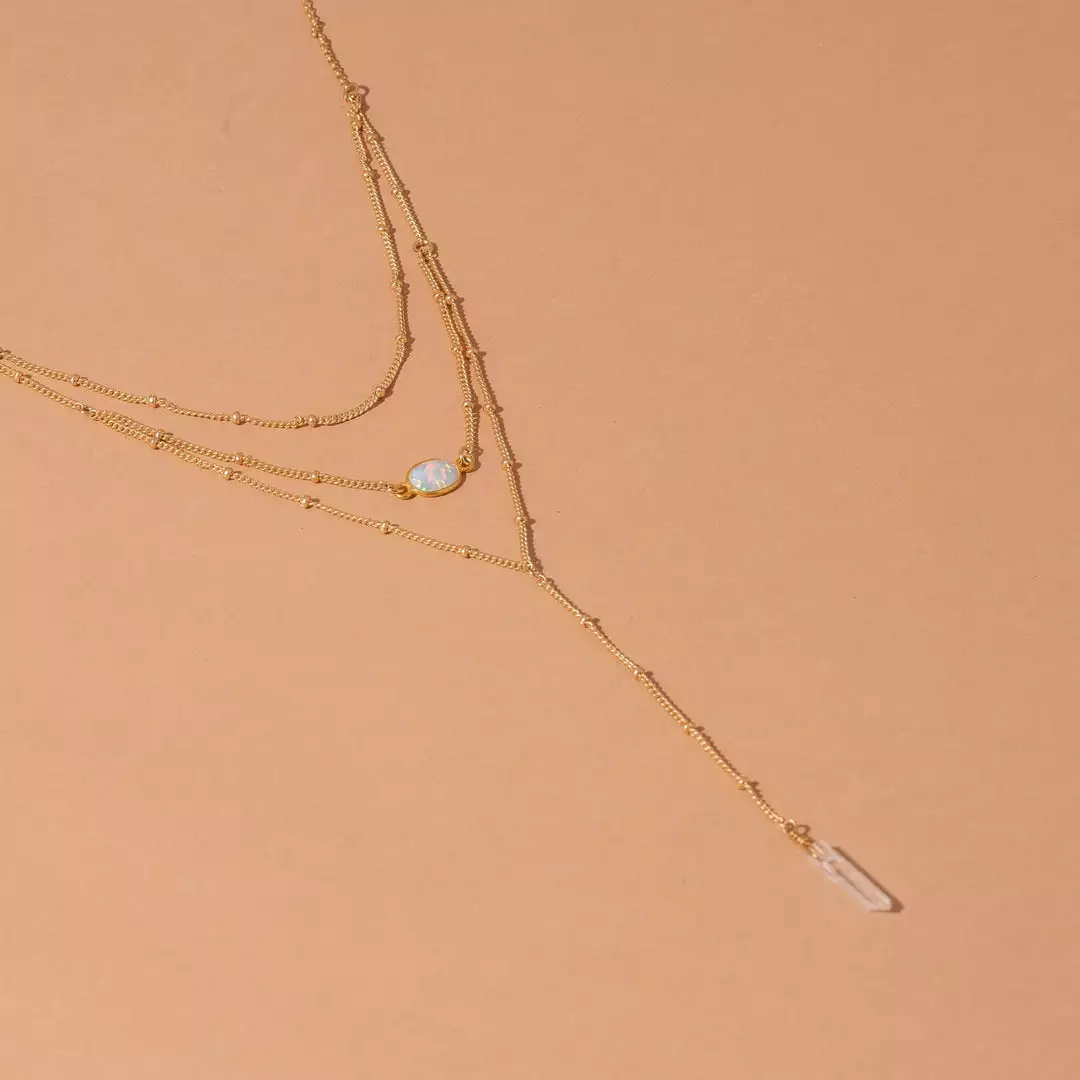 Iron Oxide Gold Layered Opal Lariat Necklace 1 Iron Oxide Gold Layered Opal Lariat Necklace