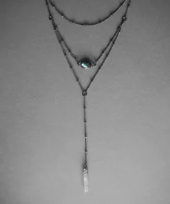 Iron Oxide Layered Labradorite Lariat Necklace