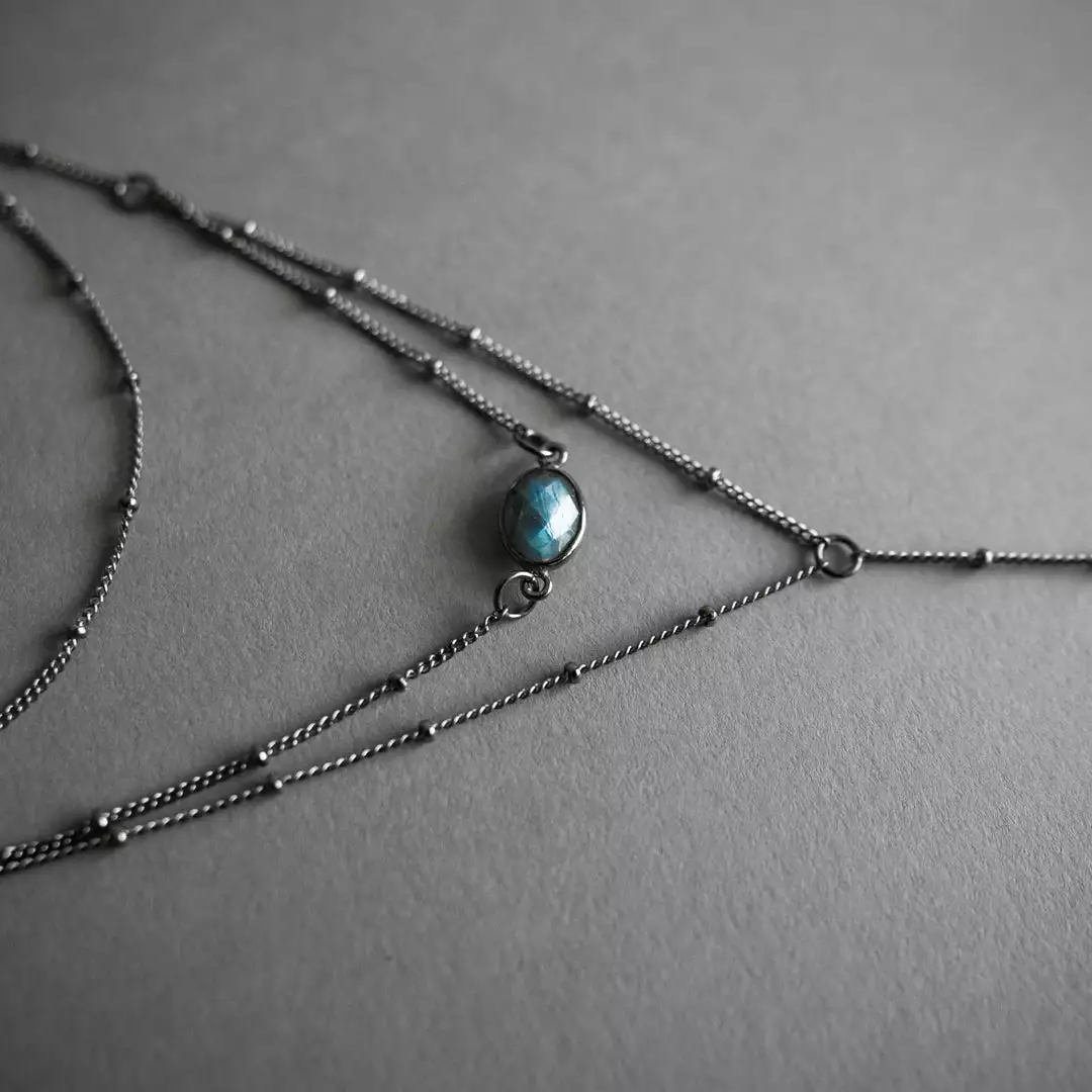 Iron Oxide Layered Labradorite Lariat Necklace 3 Iron Oxide Layered Labradorite Lariat Necklace