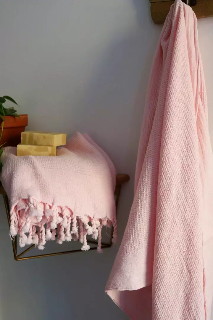 Anatolico Best Sellers Waffle Weave Turkish Towel - Pink 1 Anatolico Best Sellers Waffle Weave Turkish Towel - Pink