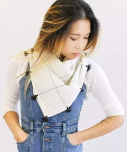 Anchal Grid Scarf With Tassels - Bone Accessories 7 Anchal Grid Scarf With Tassels - Bone Accessories