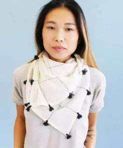 Anchal Grid Scarf With Tassels - Bone Accessories