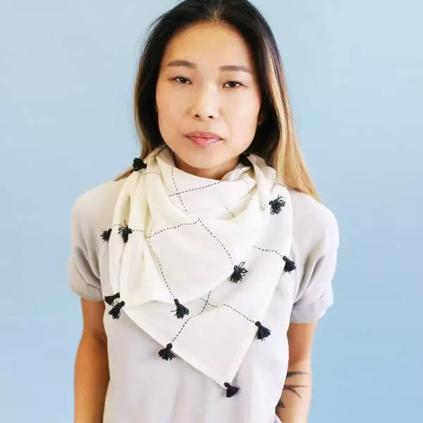 Anchal Grid Scarf With Tassels - Bone Accessories 2 Anchal Grid Scarf With Tassels - Bone Accessories