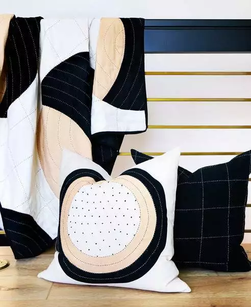 Anchal Crescent Lattice Quilt - Charcoal Home Goods 9 Anchal Crescent Lattice Quilt - Charcoal Home Goods