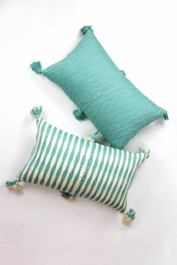 Archive New York Antigua Lumbar Pillow - Faded Aqua Striped 2 Archive New York Antigua Lumbar Pillow - Faded Aqua Striped
