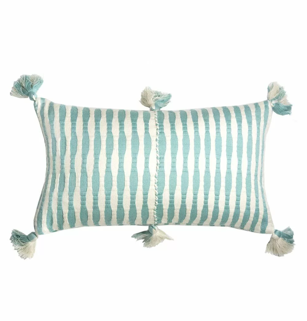 Archive New York Antigua Lumbar Pillow - Faded Aqua Striped 1 Archive New York Antigua Lumbar Pillow - Faded Aqua Striped