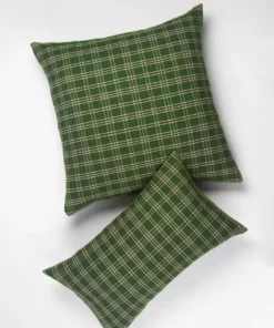 Archive New York Chiapas Plaid Lumbar Pillow - Forest Green