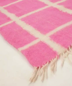 Archive New York Momos Grid Blanket / Rug - Natural White + Neon Pink