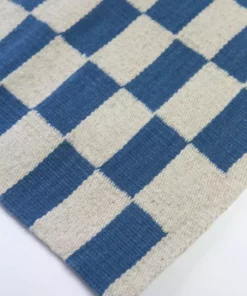 Archive New York Zapotec Checkered Wool Rug - Blue + Ivory
