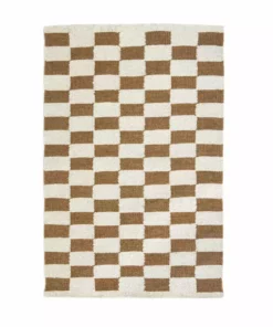 Archive New York Home Goods Zapotec Checkered Wool Rug - Umber + Ivory