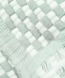 Archive New York Home Goods Quilted Suzani Throw Blanket - Light Sage Gray + White