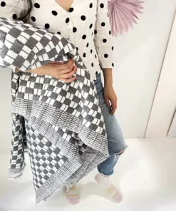 Archive New York Quilted Suzani Throw Blanket - Soft Black + White Home Goods