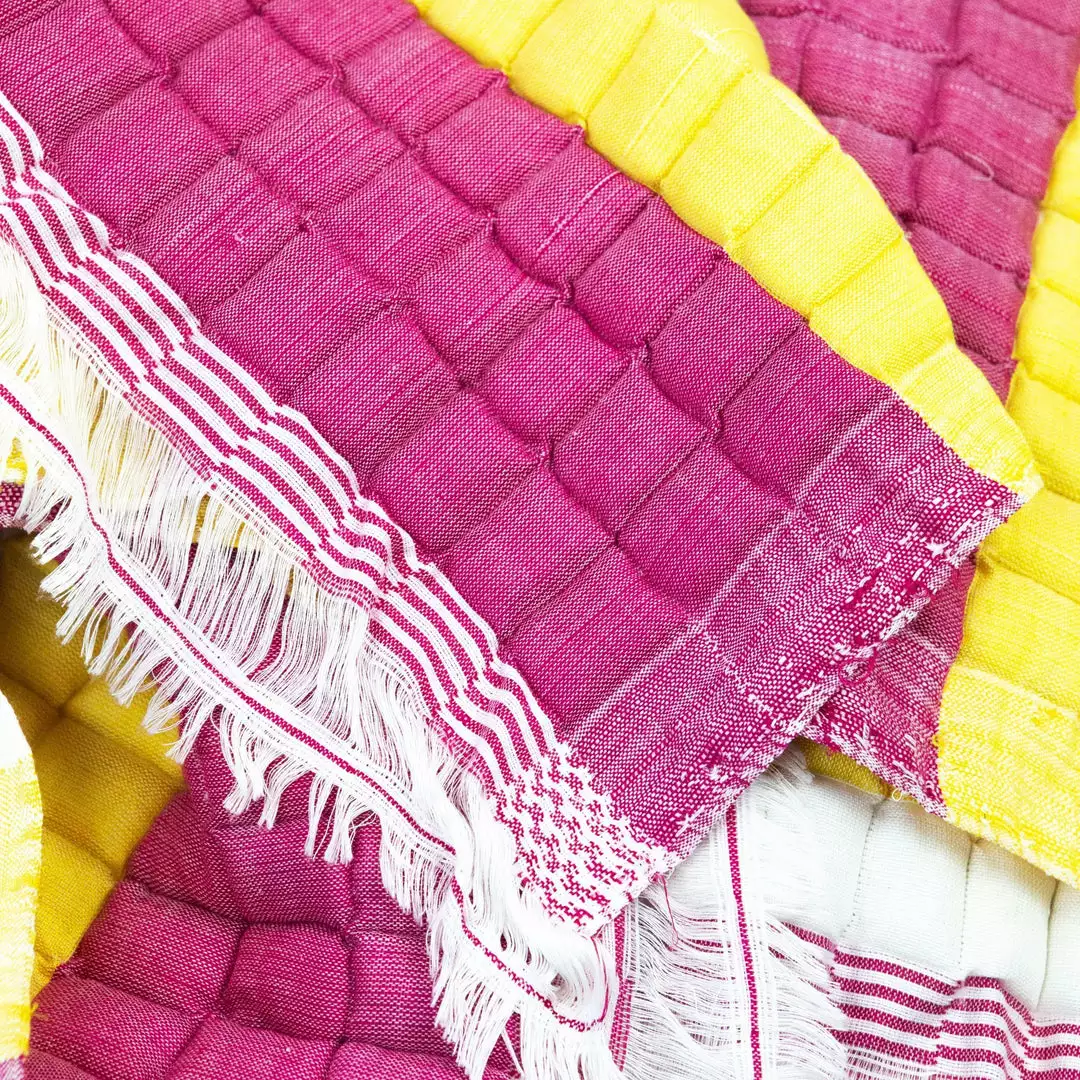 Archive New York Quilted Suzani Throw Blanket - Yellow + Pink Stripe 2 Archive New York Quilted Suzani Throw Blanket - Yellow + Pink Stripe