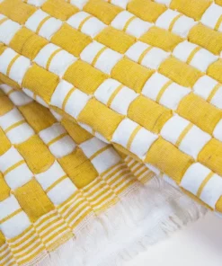 Archive New York Home Goods Quilted Suzani Throw Blanket - Yellow + White
