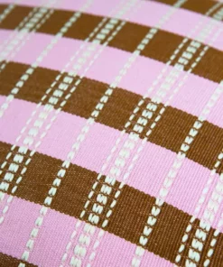 Archive New York Handcrafted Santiago Grid Throw Pillow - Baby Pink + Umber