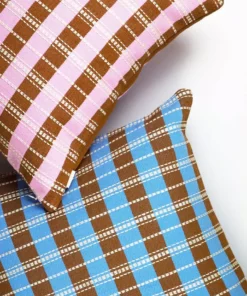 Archive New York Handcrafted Santiago Grid Throw Pillow - Baby Pink + Umber