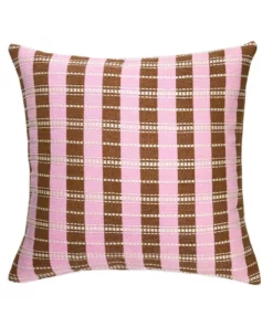 Archive New York Handcrafted Santiago Grid Throw Pillow - Baby Pink + Umber