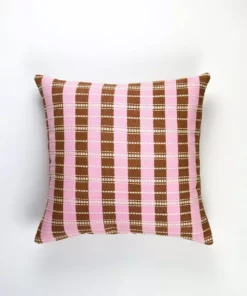 Archive New York Handcrafted Santiago Grid Throw Pillow - Baby Pink + Umber