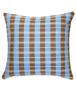 Archive New York Handcrafted Santiago Grid Throw Pillow - Blue + Umber