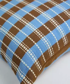 Archive New York Handcrafted Santiago Grid Throw Pillow - Blue + Umber
