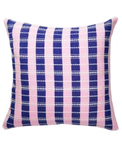 Archive New York Santiago Grid Throw Pillow - Royal + Baby Pink