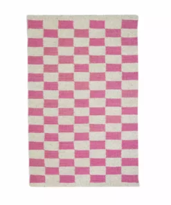 Archive New York Zapotec Checkered Wool Rug - Pink + Ivory