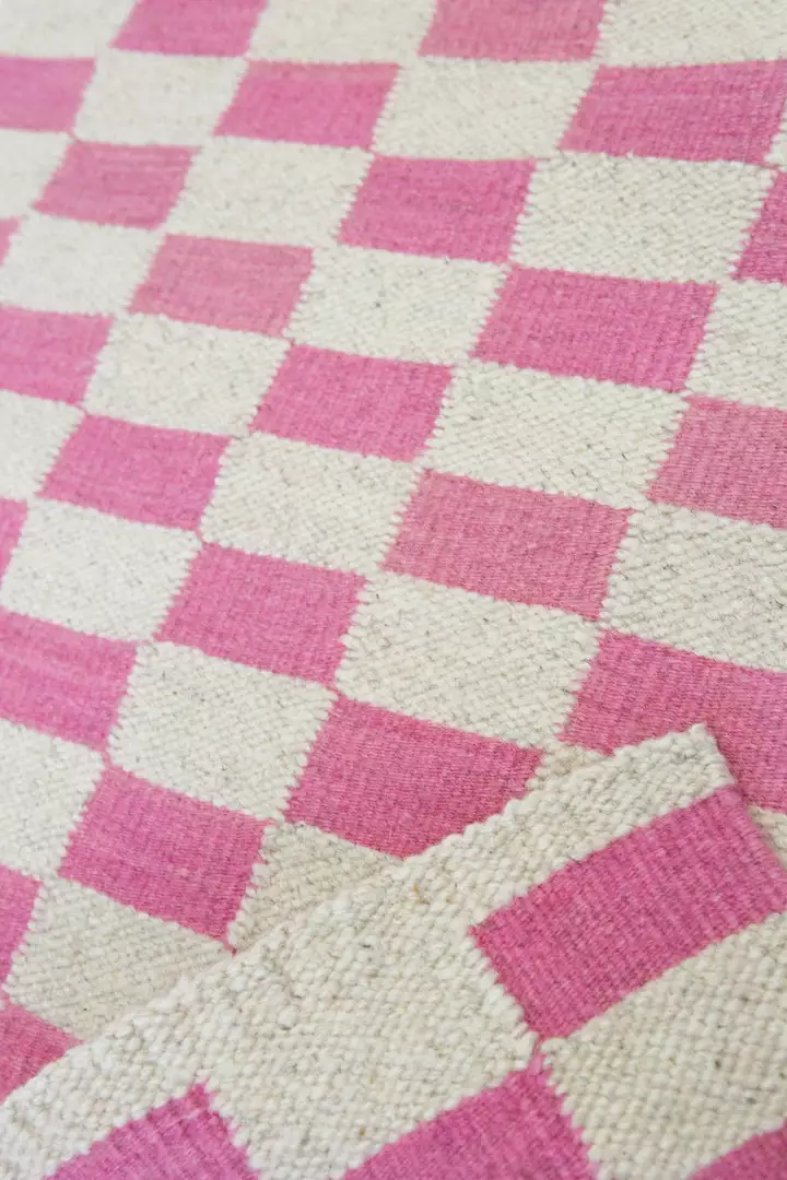 Archive New York Zapotec Checkered Wool Rug - Pink + Ivory 3 Archive New York Zapotec Checkered Wool Rug - Pink + Ivory