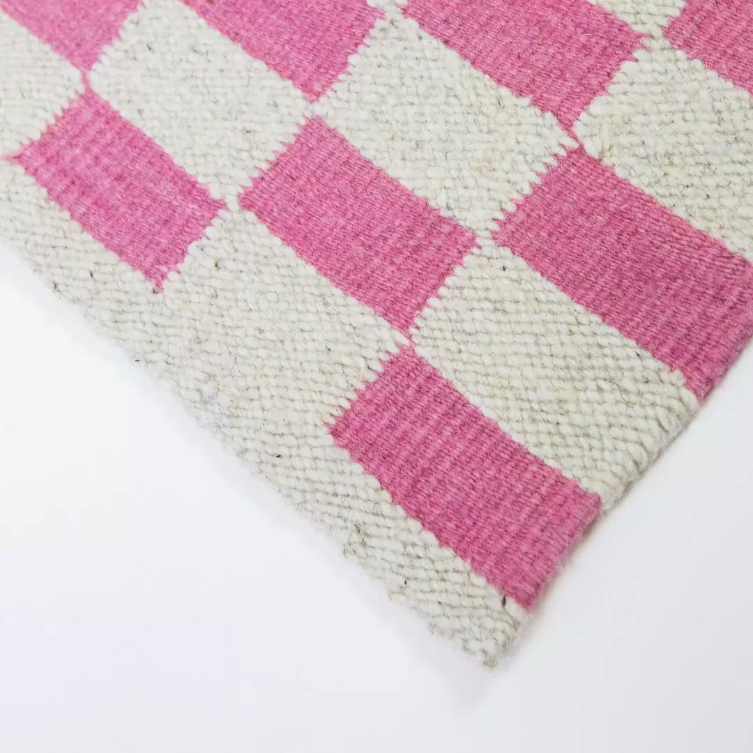 Archive New York Zapotec Checkered Wool Rug - Pink + Ivory 4 Archive New York Zapotec Checkered Wool Rug - Pink + Ivory