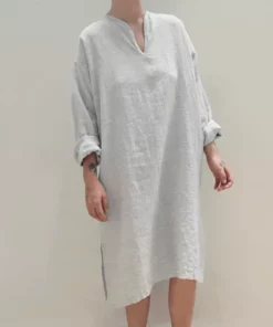 Area Home Long Linen Tunic - Light Gray