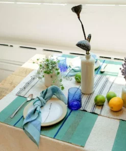 Soil To Studio Arundhati Linen Placemats - Tiffany Blue Kitchen + Dining