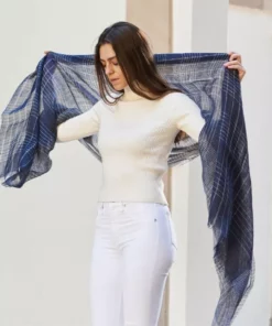 Studio Variously Auro Linen Scarf - Navy Accessories 9 Studio Variously Auro Linen Scarf - Navy Accessories