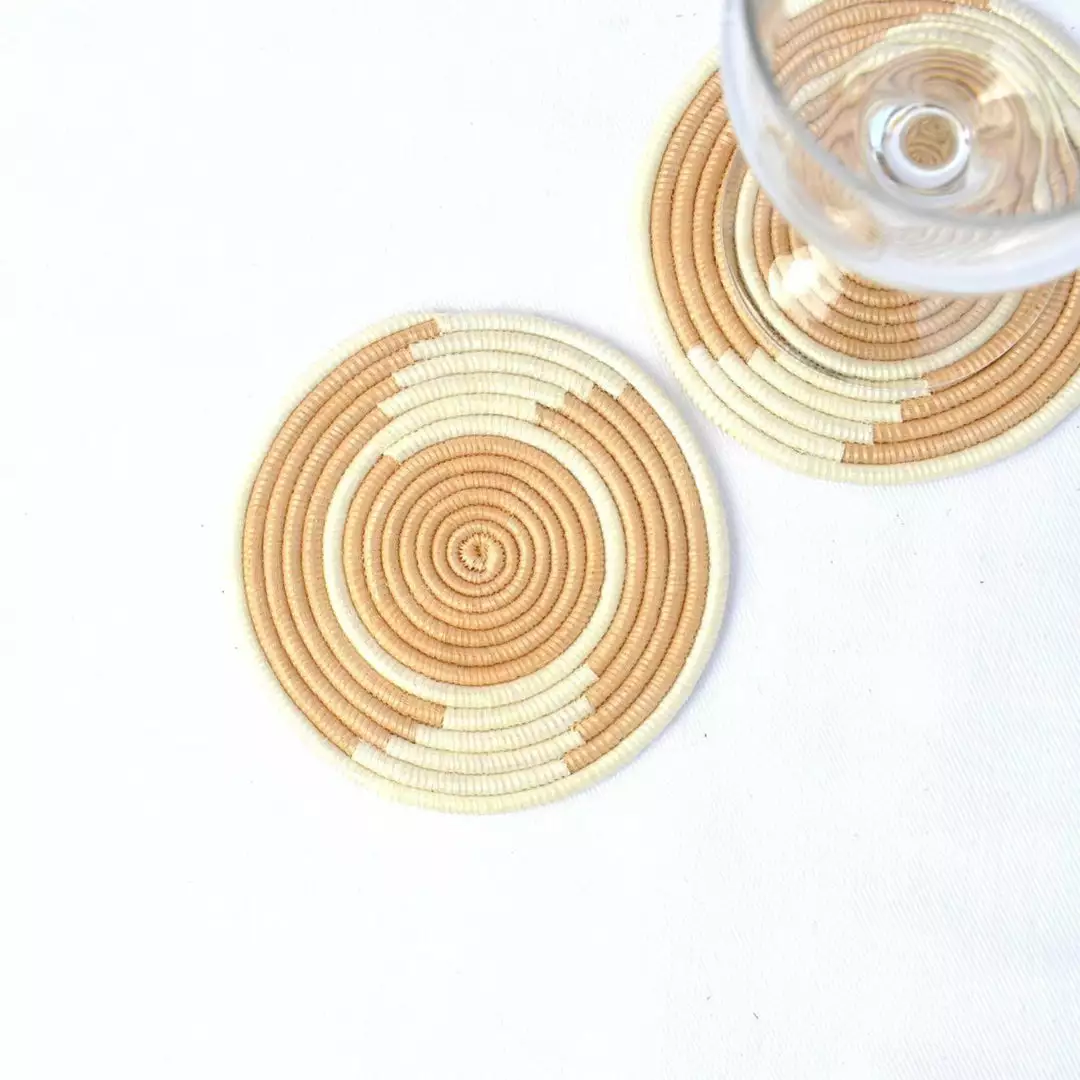 Azizi Life Woven Coaster Set - Tea + Natural White 1 Azizi Life Woven Coaster Set - Tea + Natural White