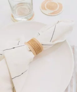 Azizi Life Woven Napkin Ring Set - Tea + White