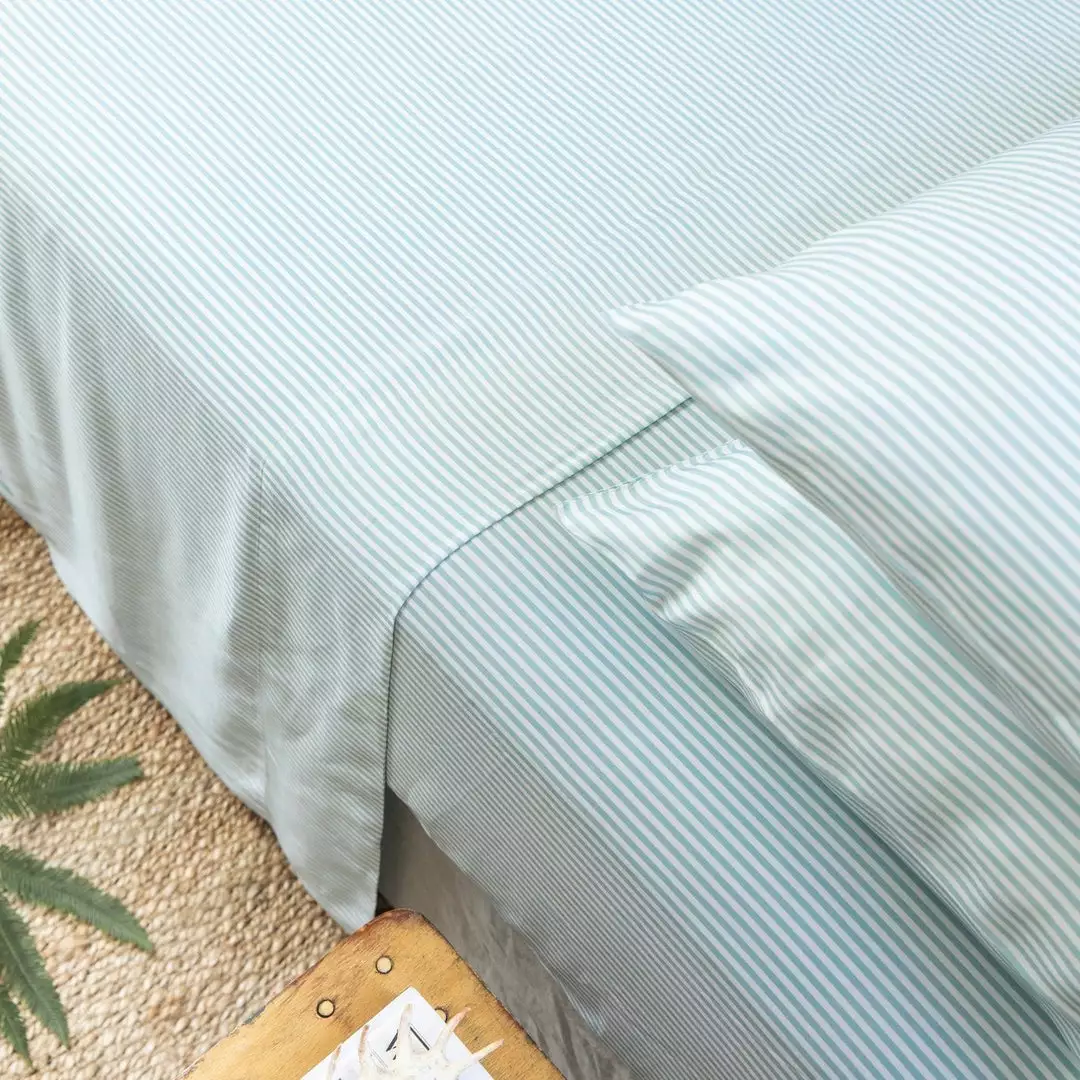 Ettitude Sustainable Materials Bamboo Sateen Flat Sheet - Starlight Blue Stripes 1 Ettitude Sustainable Materials Bamboo Sateen Flat Sheet - Starlight Blue Stripes