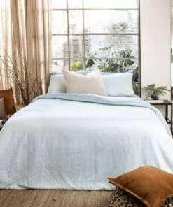 Ettitude Sustainable Materials Bamboo Sateen Flat Sheet - Starlight Blue Stripes 5 Ettitude Sustainable Materials Bamboo Sateen Flat Sheet - Starlight Blue Stripes