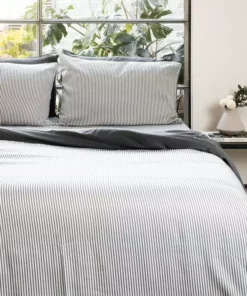 Ettitude Sustainable Materials Bamboo Sateen Pillowcase Set - Slate Stripes