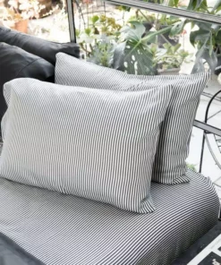 Ettitude Sustainable Materials Bamboo Sateen Pillowcase Set - Slate Stripes