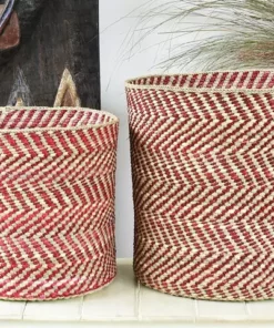 Swahili African Modern Berry And Natural Maila Milulu Reed Basket