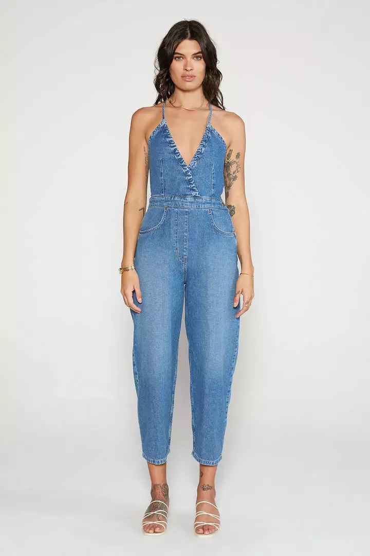ÉTICA New Arrivals Birdie Halter Jumpsuit - River Rock 3 ÉTICA New Arrivals Birdie Halter Jumpsuit - River Rock