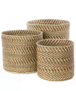 Swahili African Modern Brown And Natural Maila Milulu Reed Baskets