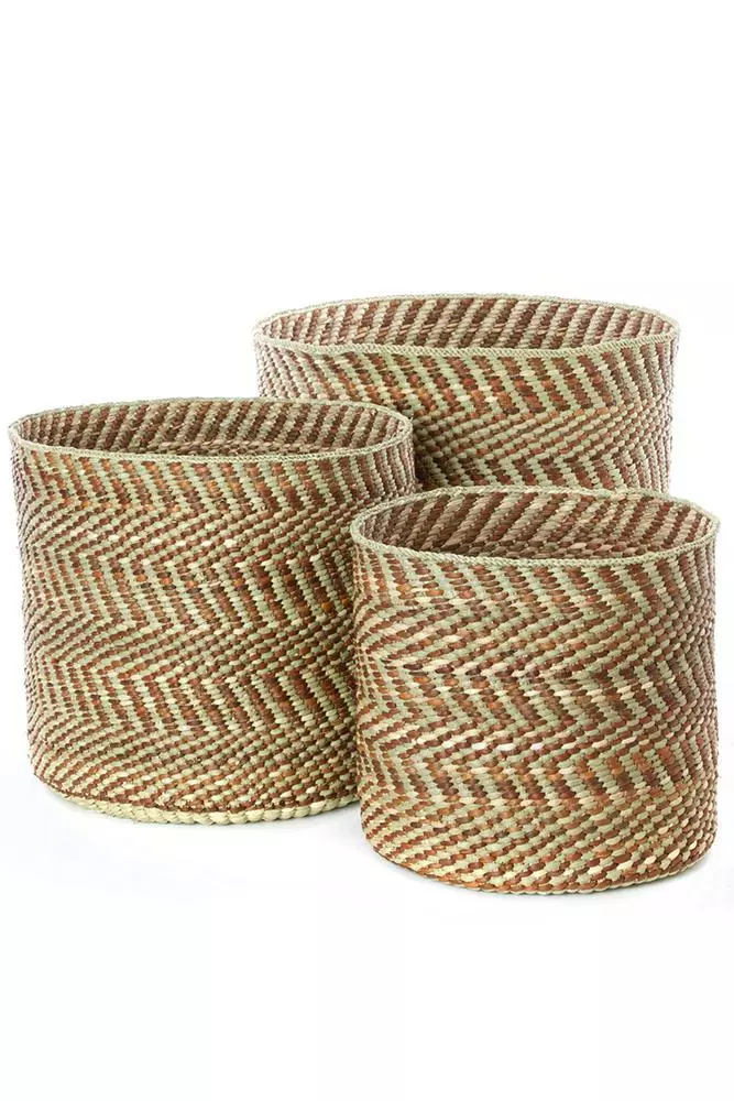 Swahili African Modern Brown And Natural Maila Milulu Reed Baskets 1 Swahili African Modern Brown And Natural Maila Milulu Reed Baskets