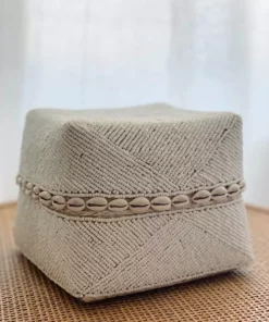 Ceremonia Beaded Bamboo Baskets - White Shell Home Goods