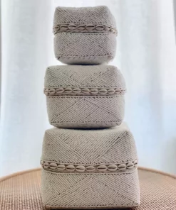 Ceremonia Beaded Bamboo Baskets - White Shell Home Goods