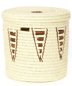 Swahili African Modern Chestnut Arrow Doum Palm Hamper Basket Set Home Goods