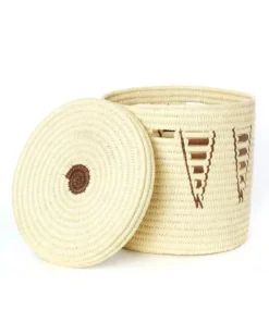 Swahili African Modern Chestnut Arrow Doum Palm Hamper Basket Set Home Goods